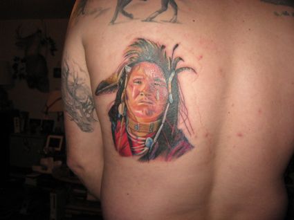 Indian Warrior Tattoo Inked On Back